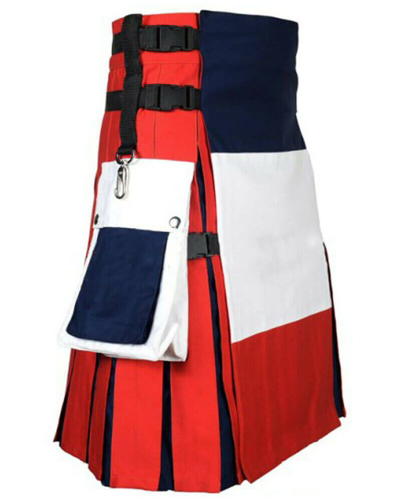 2-2.jpg Scottish Men 100% Cotton Utility Kilt French Flag Kilt – Next Kilt