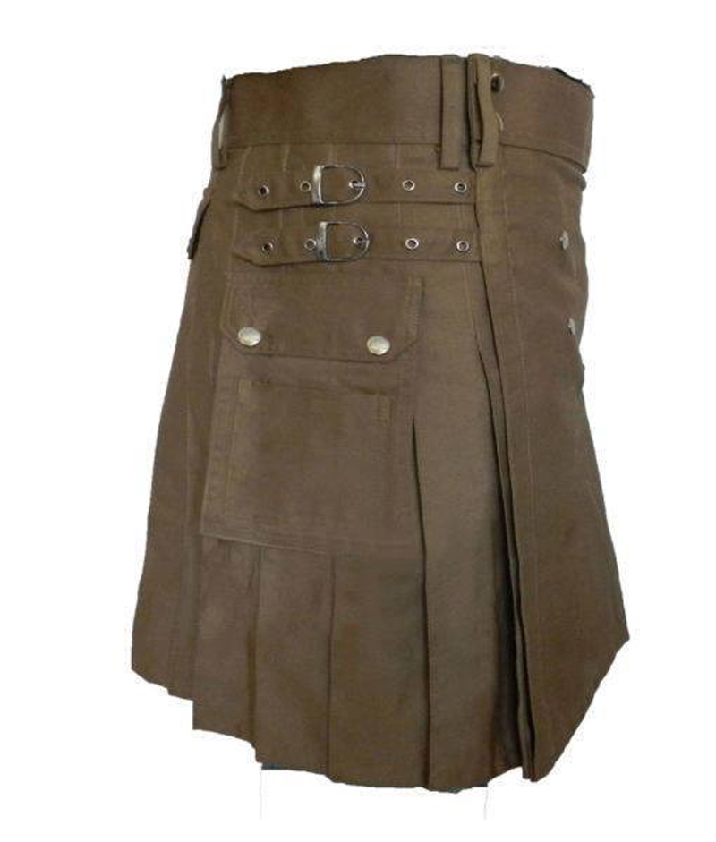 Deluxe-Utility-Kilts-for-Men-Side.jpg Dark Khaki Utility Kilt – Next Kilt