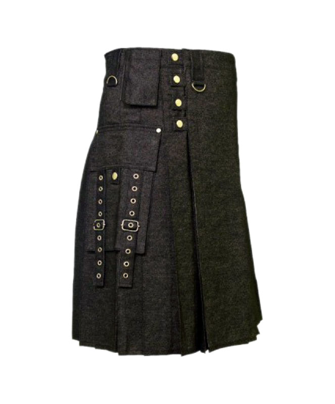 Mens-Black-Denim-Modern-Kilt-1.jpg Men's Black Denim Modern Kilt – Next Kilt