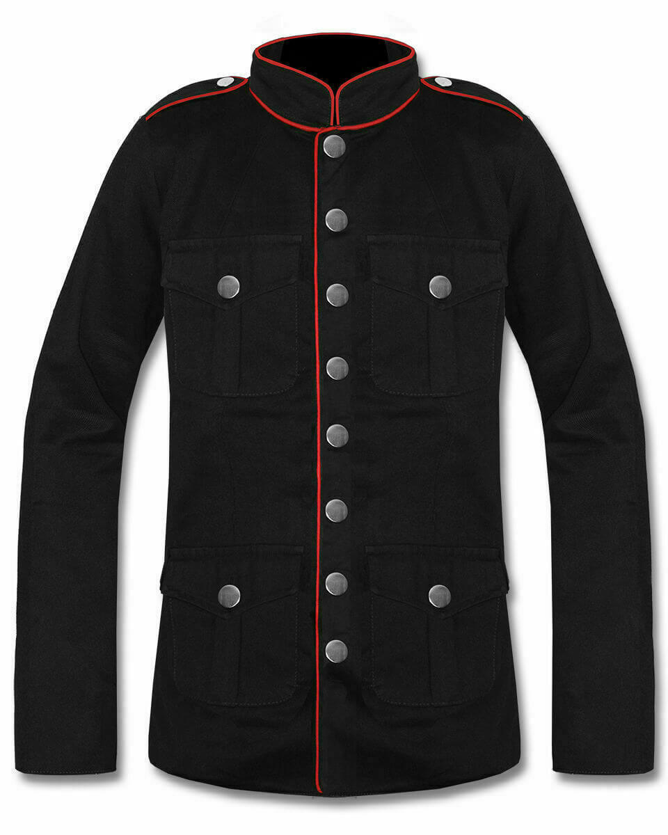 N-26.jpg Men's Military Jacket Black Red Goth Steampunk Army Coat – Next Kilt