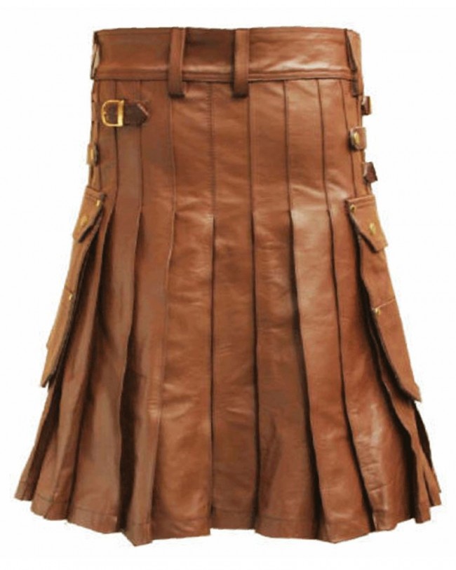 brown-leather-utility-kilt-with-sporran-back.jpg Brown Leather Utility Kilt With Sporran – Next Kilt