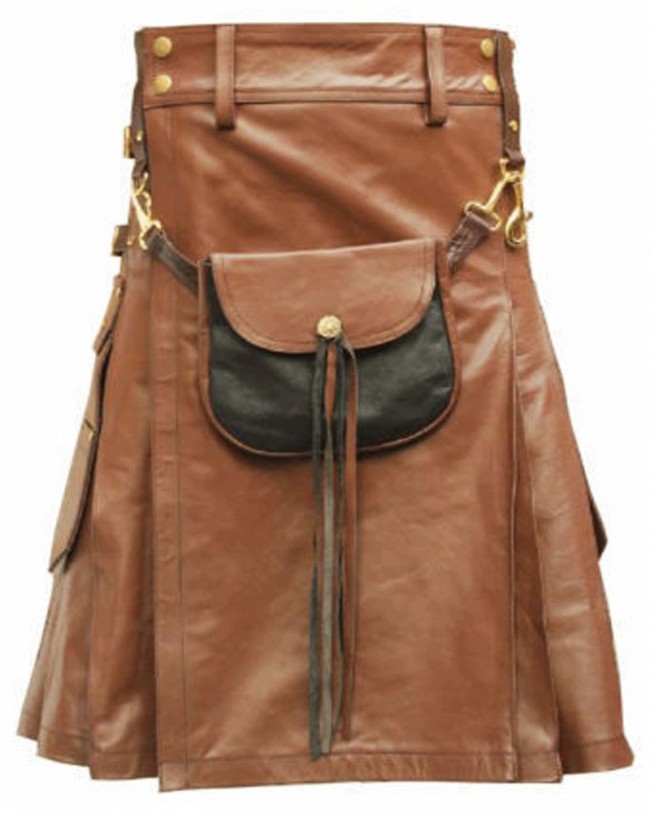 brown-leather-utility-kilt-with-sporran.jpg Brown Leather Utility Kilt With Sporran – Next Kilt