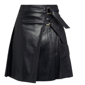 Black Leather Pleated Buckle Kilt Skirt
