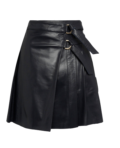 Black Leather Pleated Buckle Kilt Skirt Black Leather Pleated Buckle Kilt Skirt