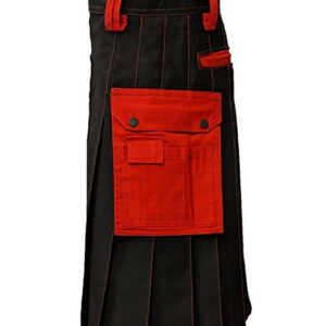 Mens Scottish Black With Red Contras Kilt Utility