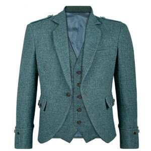 Men's Green Tweed Argyle Kilt Jacket with 5 Buttons Vest