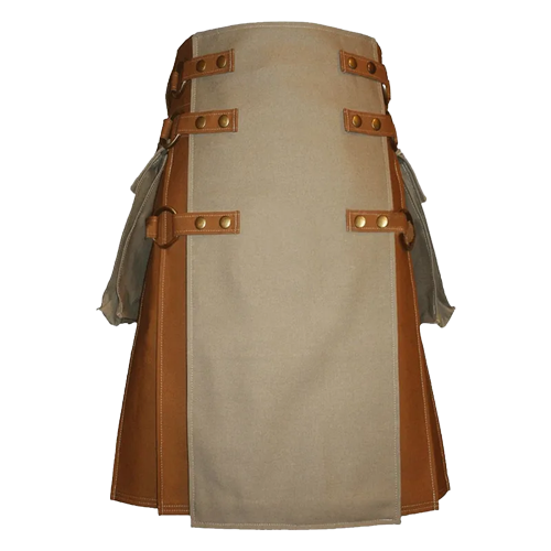 KHAKI CANVAS UTILITY KILT FOR MEN