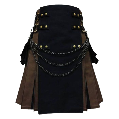 BLACK AND BROWN CANVAS CARGO HYBRID KILT